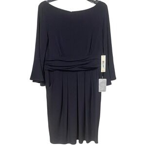 NWT Eliza J Navy Blue Flounce Sleeve Boat Neck Sheath Dress with Pockets Size 16